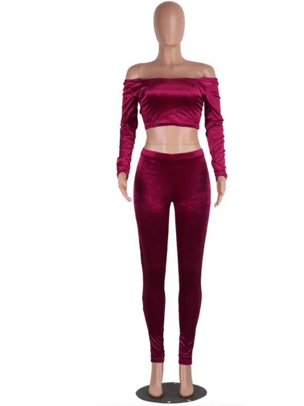 women velvet two pieces set suits 17_