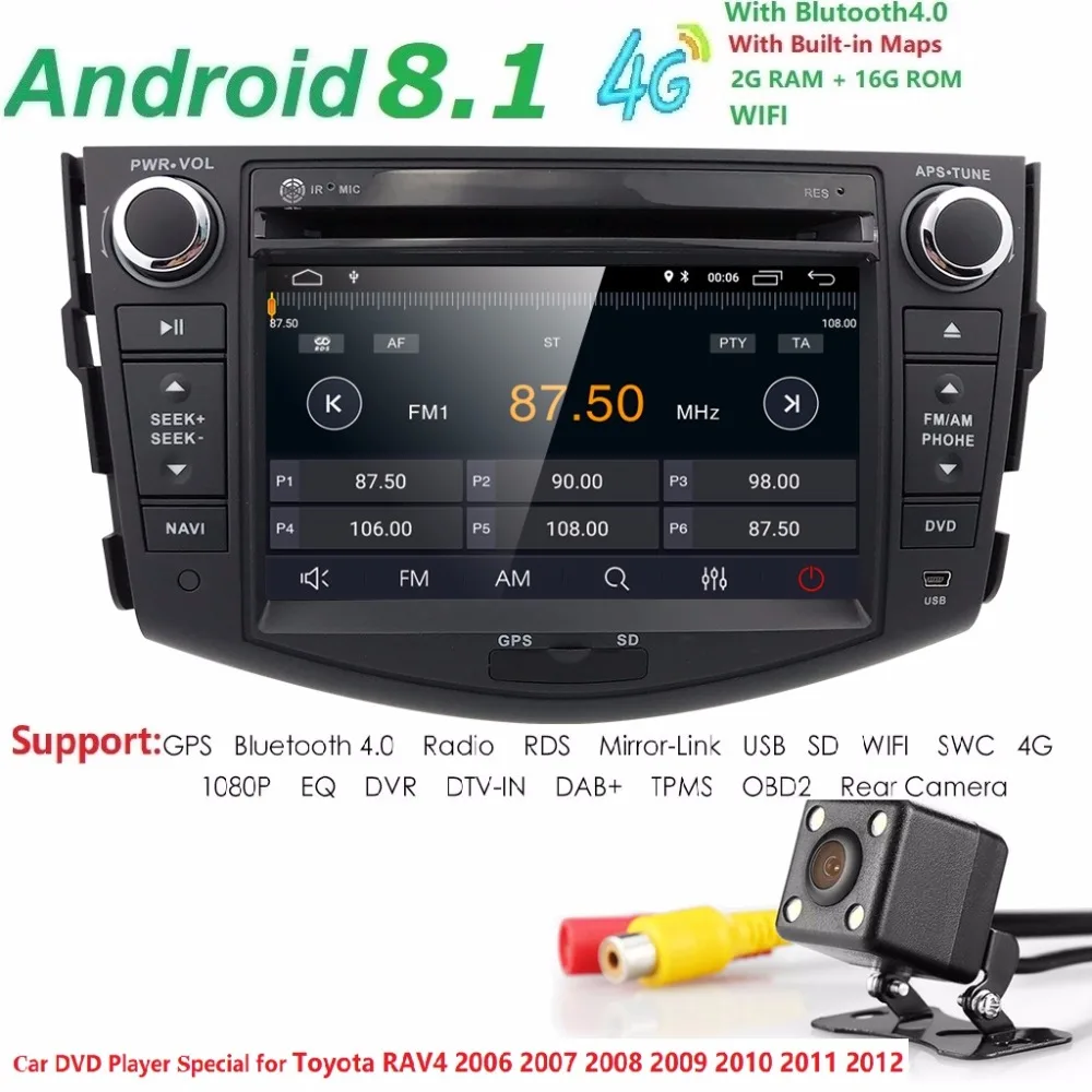 

android 8.1 car dvd for Toyota RAV4 2007 2008 2009 2010 2011 car radio gps navigation with steering wheel DVR RDS DVBT TPMS DAB+