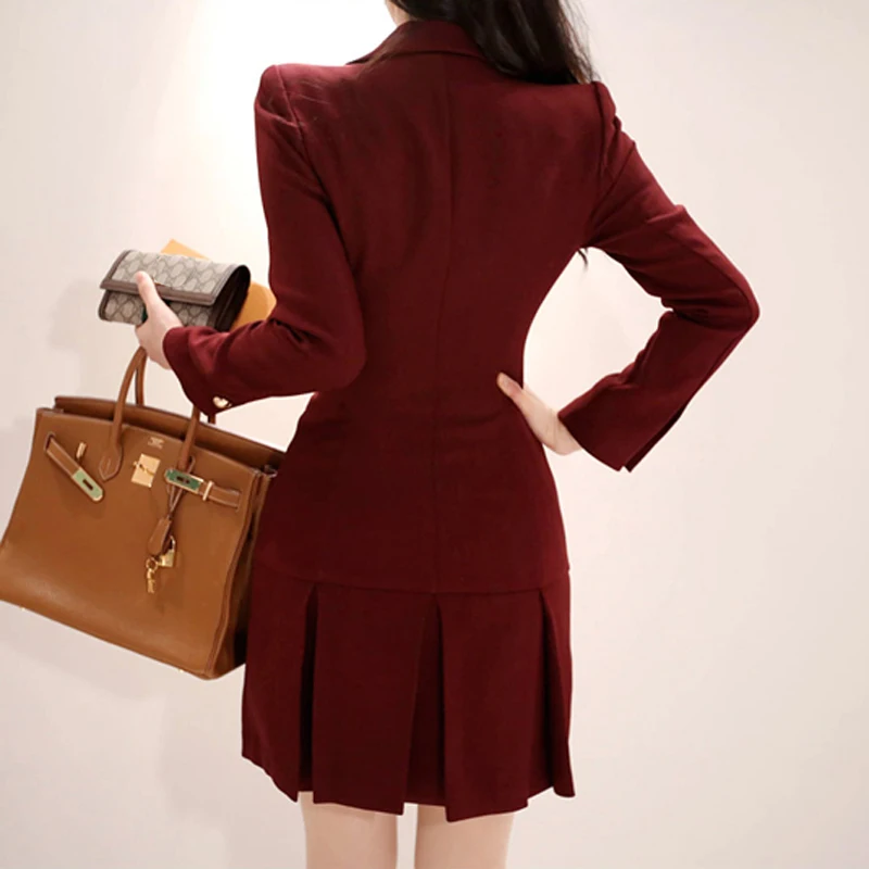 Сексуальный двубортный женский пиджак цвета красного вина, женский костюм, блейзер с зубчатым вырезом, платье для офиса, женское элегантное пальто