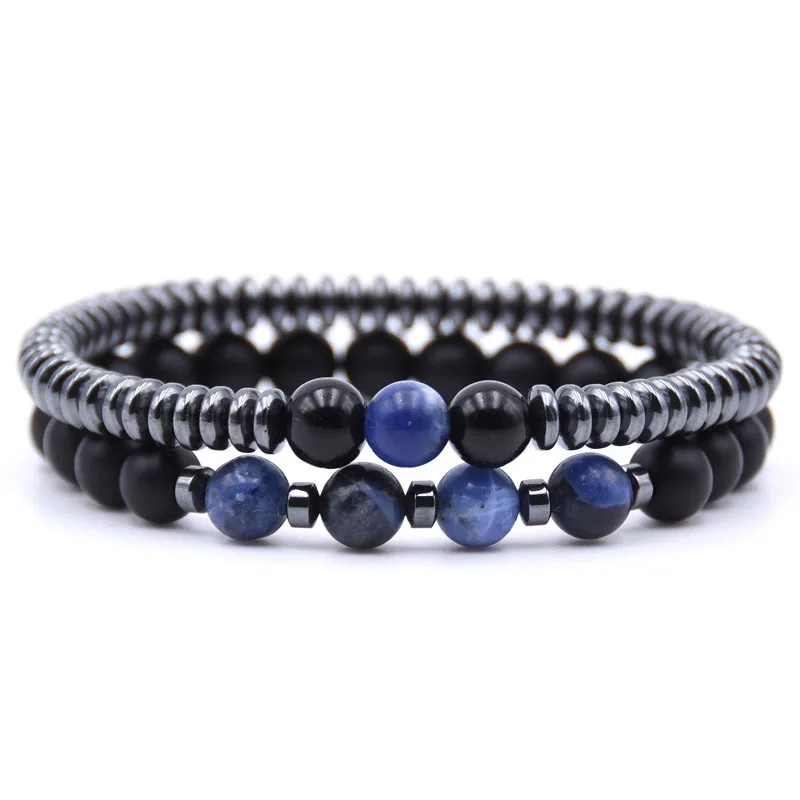 

2pcs/setNew Fashion Geometric Beaded Men Bracelet Simple Classic Stone Bead Charm Bracelets & Bangles For Men Women Jewelry Gift