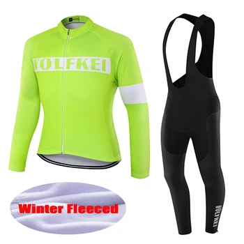

2019 WOLFKEI green Winter Thermal Fleece Cycling Jersey mtb Mountain Cycling Clothing uniform maillot Ciclismo for men women