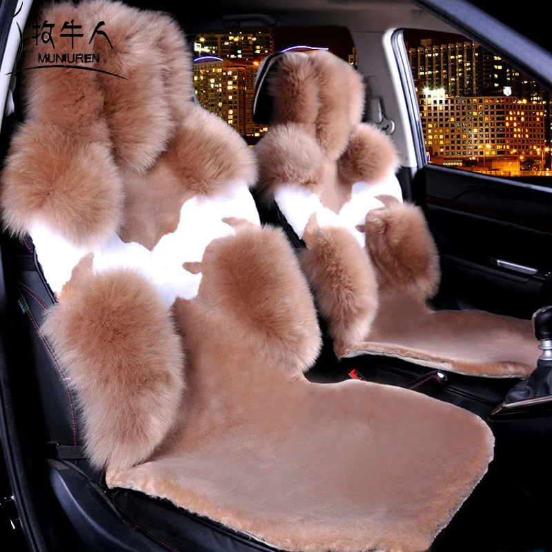 MUNIUREN 4pcs Australia Wool Car Seat Cover Universal Winter genuine