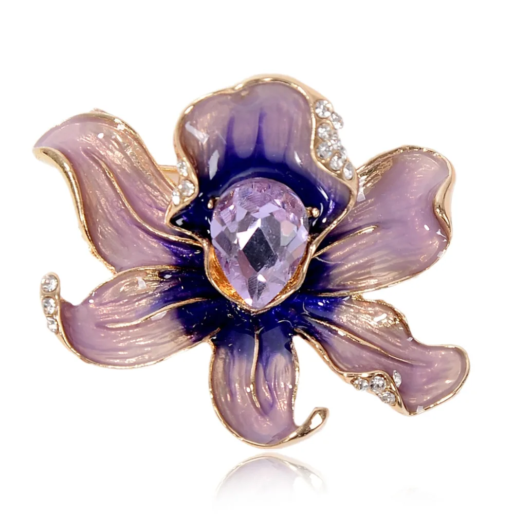 

2018 christmas gift Enamel Brooch Rhinestone Crystal Lily Flower brooches for women Jewelry Birthday Gift