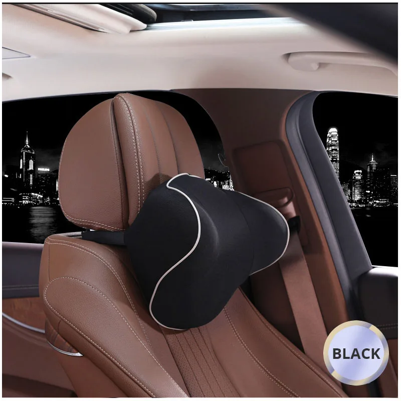 Защитный подголовник подушка для шеи комфортное пространство памяти хлопок подкладка расслабить шеи мышцы подходят для большинства автомобилей - Цвет: Black Neck Pillow