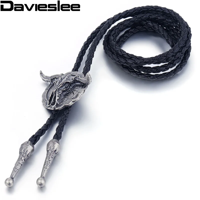 Мужское ожерелье с кулоном Davieslee кожаный резной круглый ковбойский галстук боло