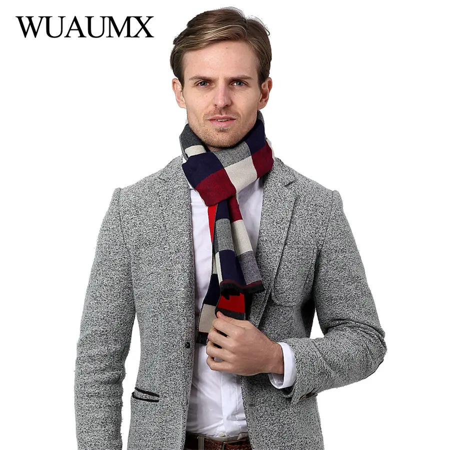 Wuaumx Vintage Autumn Winter Scarf Men Casual Scarves Male thick Warm