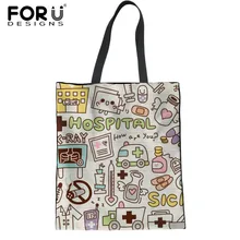 FORUDESIGNS, хит, Мультяшные женские льняные сумки-тоут для медсестры, повседневные складные многоразовые холщовые сумки, женские сумки-шопперы