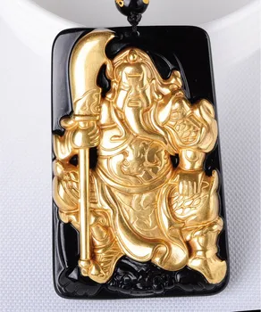 

Free shipping Free shipping Natural gold inlaid obsidian duke guan necklace pendant with rope wholesale