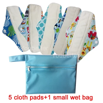 

5 Cloth Pads With One Small Wet Bag,Bamboo Rergular Cloth Menstrual Pads Reusable Sanitary Pads Washable Mama Cloth