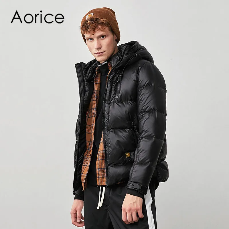 Мужская Легкая парка Aorice MT891 зимняя теплая с капюшоном однотонная Тонкая