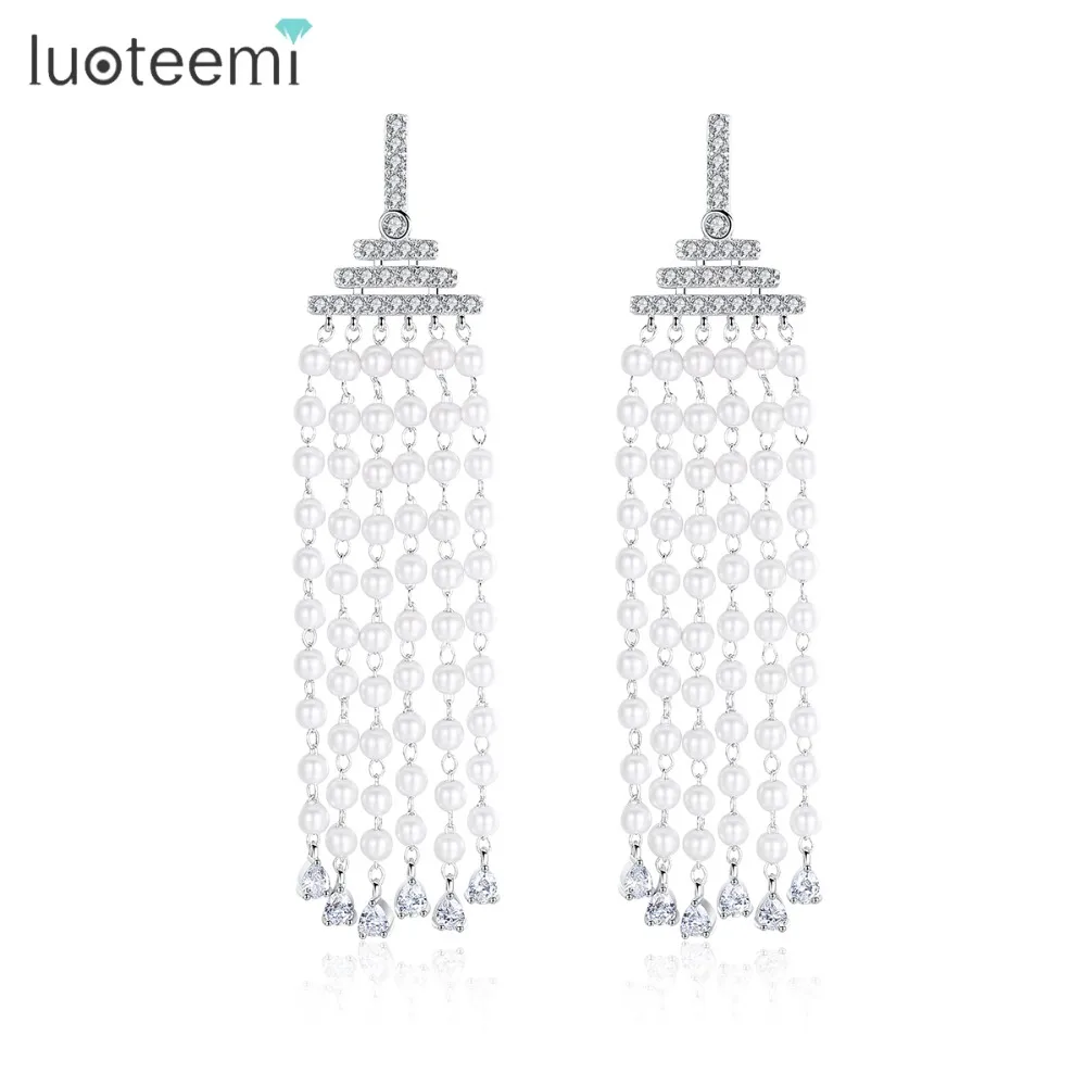 Luoteemi Новые Нежные Украшения с длинной бахромой имитации жемчуга блестящими