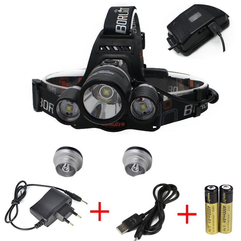 Boruit 8000lm 3x XM-L2 Светодиодные фары налобный фонарь налобный + AC/USB Зарядное устройство + 2x18650 Кемпинг Рыбалка велоспорт скалолазание