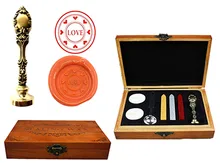 Vintage Love Heart Custom Luxury Wax Seal Sealing Stamp Brass Peacock Metal Handle Sticks Melting Spoon Wood Gift Box Set