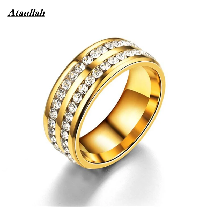 

Ataullah New Gold Color 316L Stainless Steel Ring Titanium Steel Engagement Wedding Rings For Women Men Jewelry Anillos RWD7-052