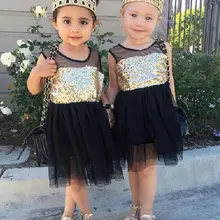 Новинка года; платья для маленьких девочек; одежда принцессы для маленьких девочек; пышные Вечерние черные кружевные мини-платья с блестками; вечерние платья золотистого цвета