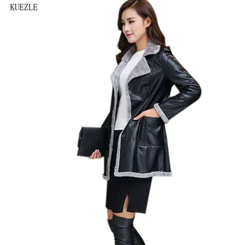 

Female Pu Leather Jackets 2018 Woman Winter Black Leather Coats Artificial Leather Fur Collar Leather jacket coat women Black