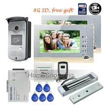 Envío gratis nuevo 7 ” Video grabación de la pantalla de la puerta de intercomunicación teléfono 2 Monitor + exterior de acceso RFID cámara de la puerta cerradura magnética