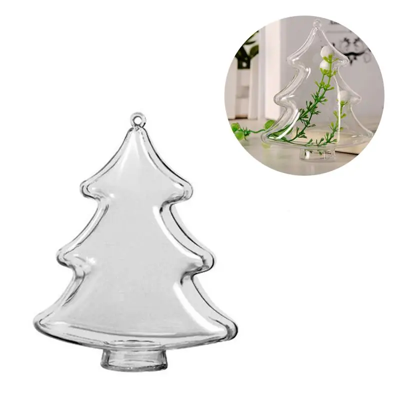 

10cm DIY Clear Plastic Fillable Christmas Tree Shaped Ball Craft Ornament Hang Decorations