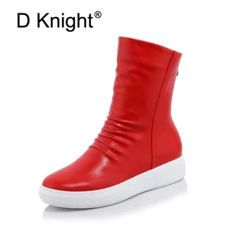 

New Fashion Round Toe Back Zipper Women Casual Ankle Boots Ladies Spring Autumn Height Increasing Wedge Boots Women's Pu Boots