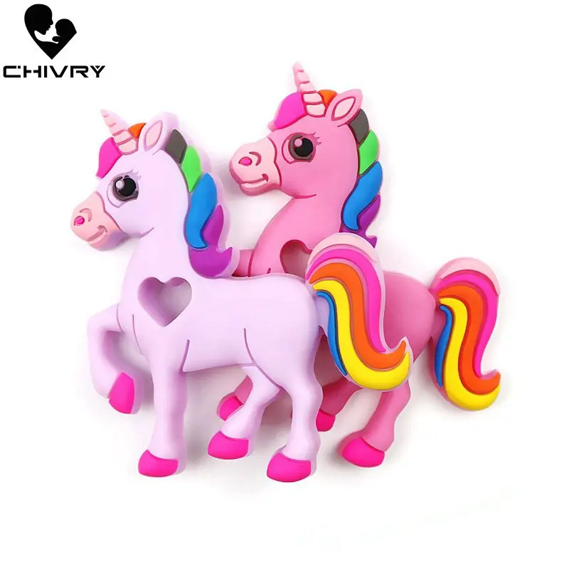 

Chivry Cute Cartoon Baby Teether Food Grade Silicone Animal Unicorn Owl Car Shape Baby Teething Necklace Toys DIY Newborn Gifts