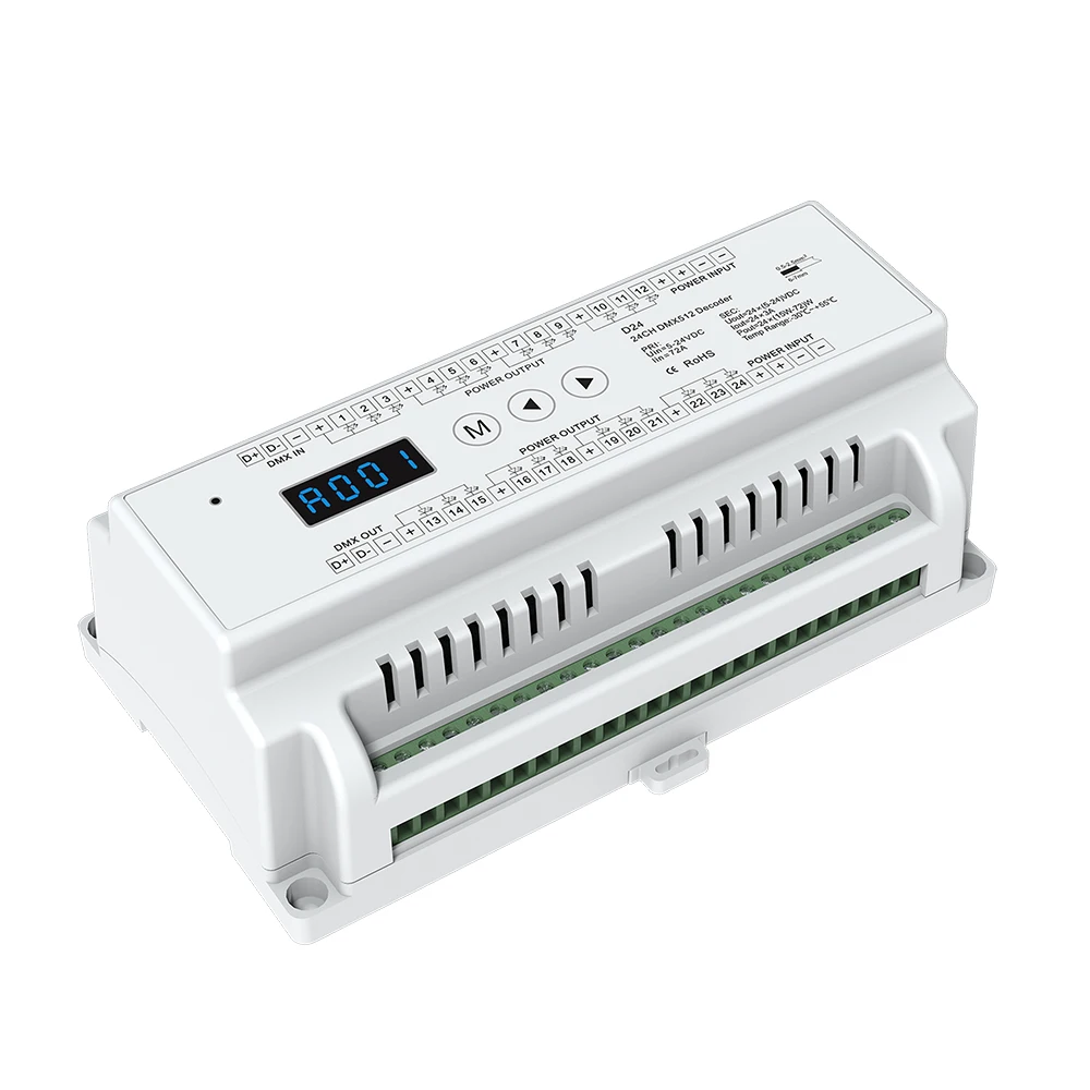 24ch контроллер затемнения 24CH постоянное напряжение DMX512 декодер на din-рейку 24 канала 24ch RGB контроллер DC 5-24 В