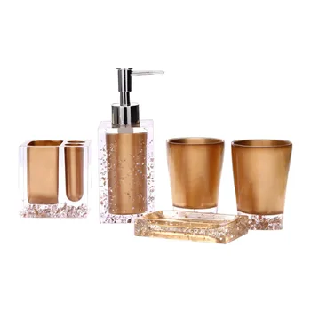 

5 Pcs Resin Bath Set Bathroom Accessories Soap Dish +Toothbrush Holder+Lotion Dispenser+Tumblers HTQ99