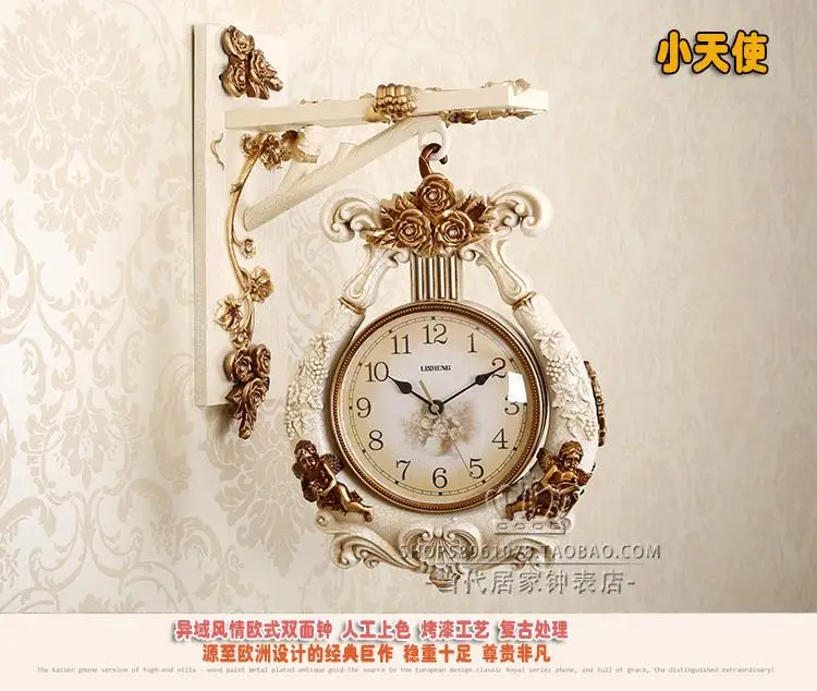 Европейский Двухсторонние настенные часы Гостиная Творческий немой двух-односторонние часы современный ретро моды дома настенные часы