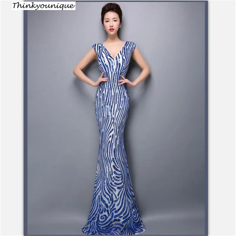 Customized Sequined V neck stretchy Prom Long Evening