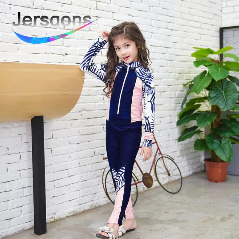 Jersqons 2018 الأطفال ملابس الفتاة تصفح ملابس السباحة الاستحمام الدعاوى كارتون الاطفال طويلة الأكمام بحر أشعة