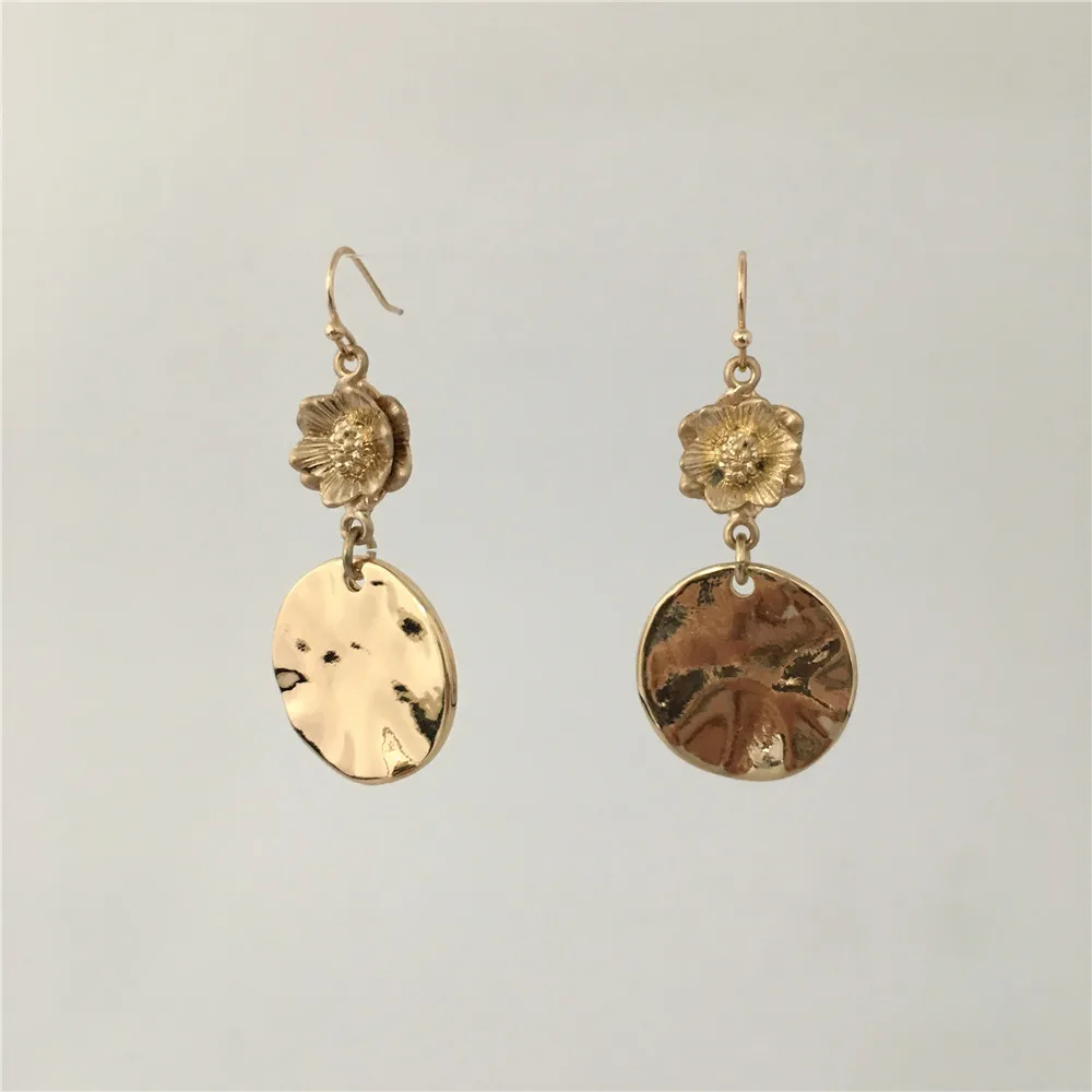 

TRENDY WOMEN EARRING GOLD COLOR PLATING FLOWER ROUND DISC DROP EARRING FOR WOMEN GIRL