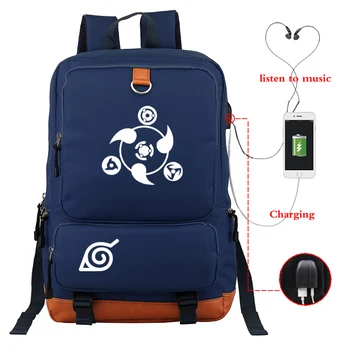 

Dark Blue Backpack Anime Backpacks Luminous NARUTO Bagpack Girls Boys School Bags laptop Bag USB Charging Daypack Sac A Dos
