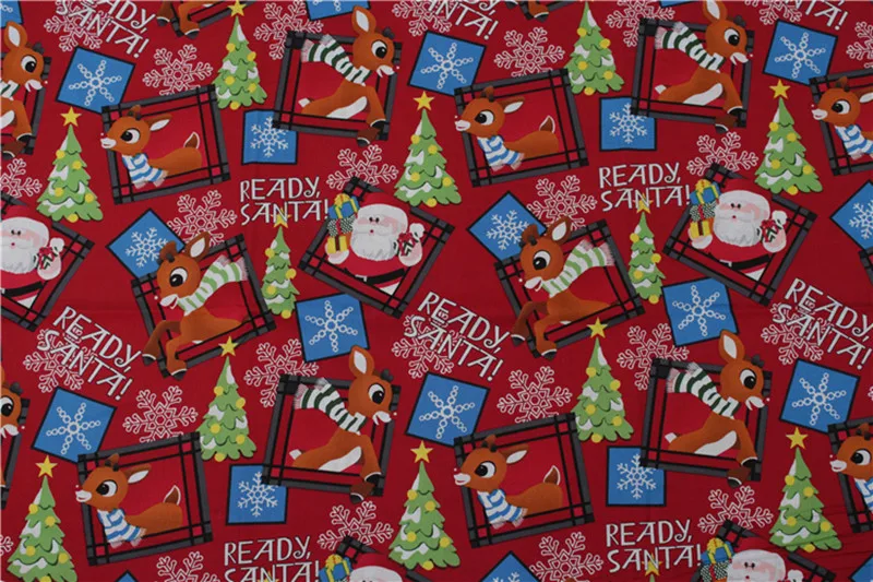 

1 meter pure cotton plain fabric for handmade patchwork garment , dark red bottom with cartoon Christmas floral print CR-630