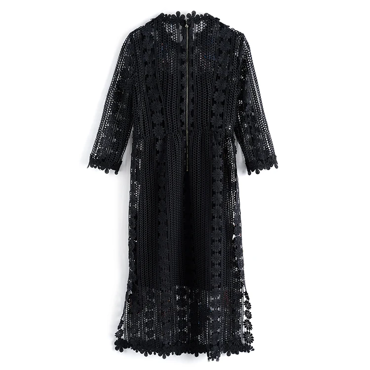 LD LINDA делла весеннее модное подиумное повседневное винтажное черное платье женское Великолепное Кружевное платье с вышитыми цветами