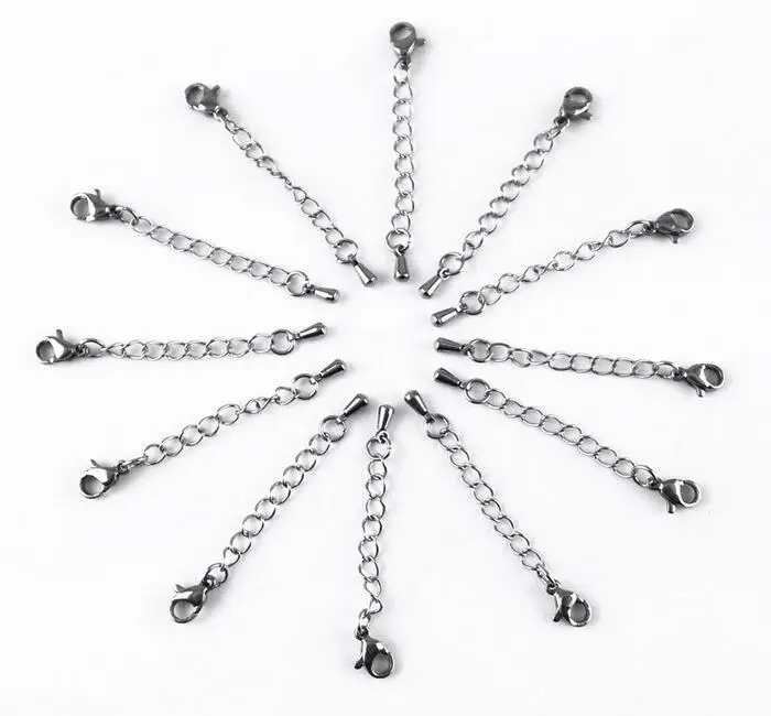 

Hot 10 Pieces 2inch Stainless Steel Chain Extenders Set with drop water charm for Necklace Bracelet Jewelry silver tone