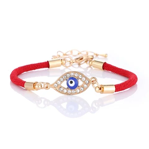 Красная веревка на удачу турецкий синий Злой Глаз Шарм браслет тонкая красная веревка нить String браслеты для пар подарки для любимых оптом - Окраска металла: KC gold
