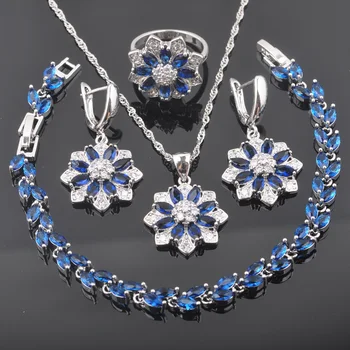 

Elegant Blue Cubic Zirconia Silver Color Jewelry Set Women Party Jewellry Pendant/Necklace/Ring/Earrings/Bracelet QS0278
