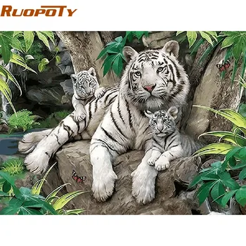 

RUOPOTY White Tigers Animals Diy Painting By Numbers Wall Art Picture Home Decor Handpainted Oil Painting For Room diy frame