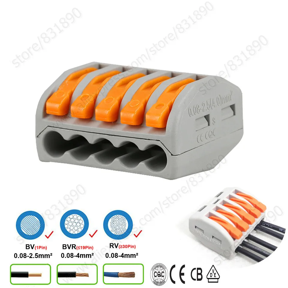 10pc 5 Channel Electrical Terminals&connectors 250V 24A BV/BVR/RV wire