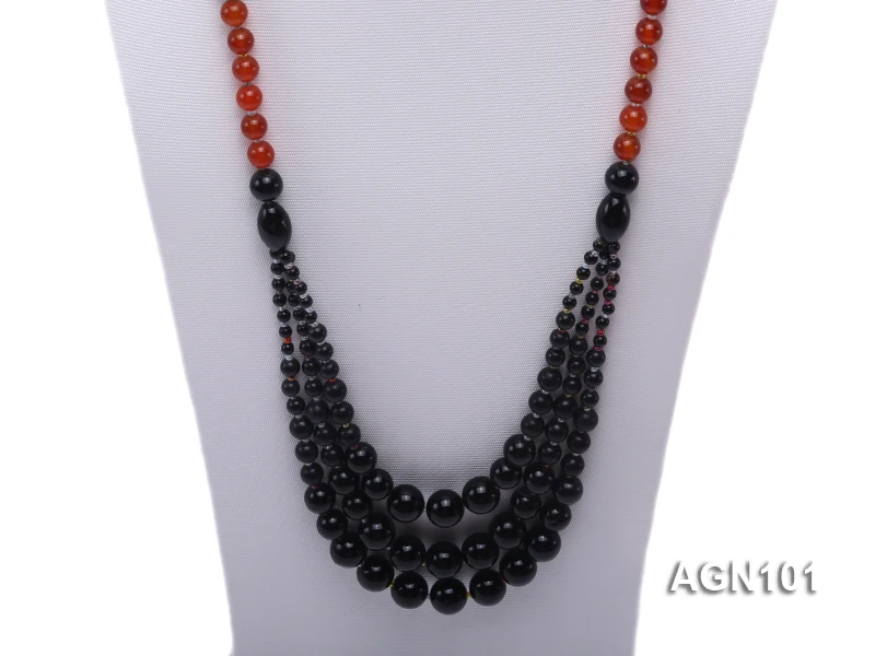 JYX очаровательное 7-8 мм черно-красное круглое ожерелье из агата элегантное колье для женщин ювелирные изделия 29"