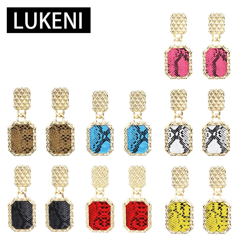 

Za Big Rectangle Snakeskin Stud Earrings For Women 2019 Luxury Brand Design Gold Metal Punk Boho Bijoux Femme Statement Jewelry