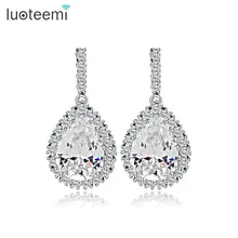 LUOTEEMI AAA Cubic Zirconia Classic Big Drop Crystal font b Earrings b font with Tiny CZ