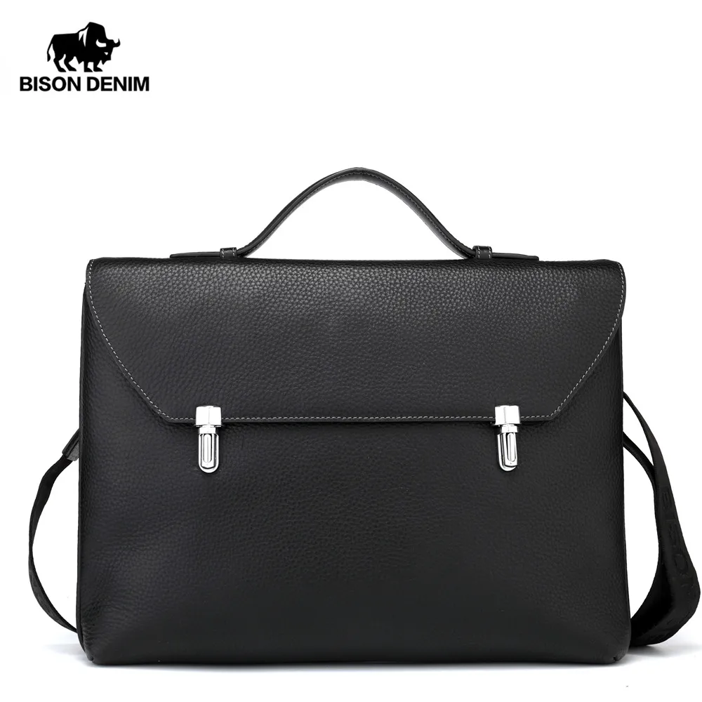 BISON DENIM натуральная кожа сумка мессенджер мужская для iPad деловая на плечо тонкая