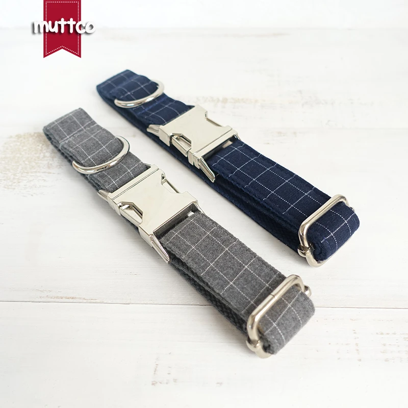 

MUTTCO retailing cool plaid collar handmade soft dog collar THE SUIT PLAID and THE DEEP BLUE PLAID 5 sizes dog collar and leash