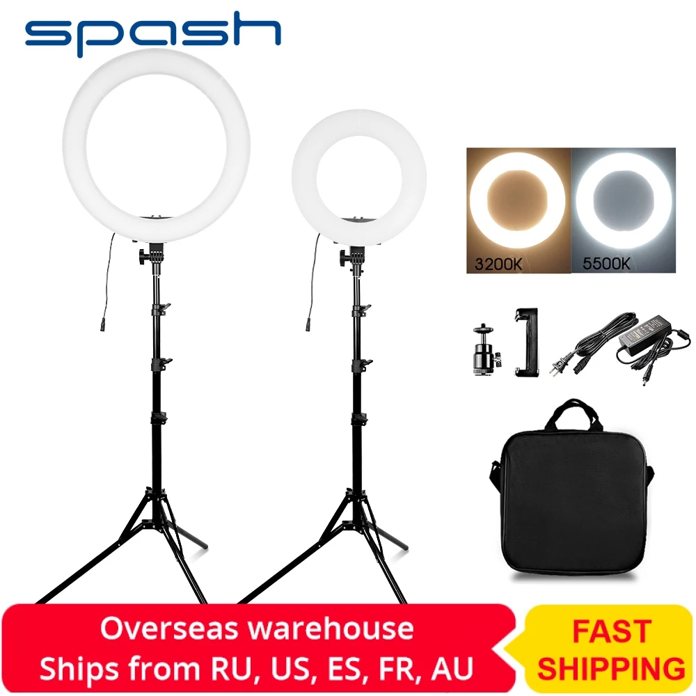 

spash 14 inches 18" Ring Light LED Photographic Lighting Makeup Lamp Bi-color 3200K-5500K CRI90 Ring Lamps for Studio Youtube