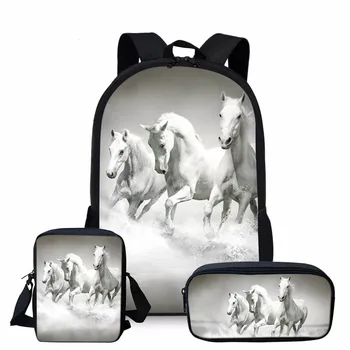 

3pcs/Set 3D Crazy Horse Print School Backpack Set for Teenager Girls Boys Cool Combination Children Kids Bagpack Child Bookbags