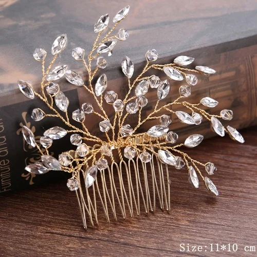 Bridal Pearl Hair Comb Wedding Accessories Rhinestone Flower Wedding Hair Comb Jewelry Wedding Hair Ornaments Bridal Headdress FS113  Gold