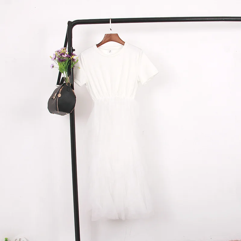 O neck long dress spring Summer 2019 new fashion short sleeve beach dress Casual Asymmetrical Mesh women