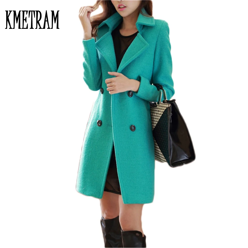 

2019 Fashion European Style Slim Cardigan Overcoat Medium Long Double Breasted Autumn Winter Wool Coat Casaco Feminino WUJ0449
