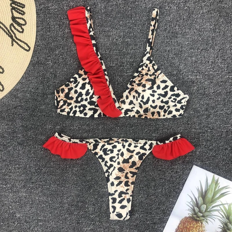 

High Waist Swimwear Women Bikinis 2019 Mujer Red Leopard Sexy Thong Brazilian Bikini Push Up Swimwear Women Swimsuit Monokini