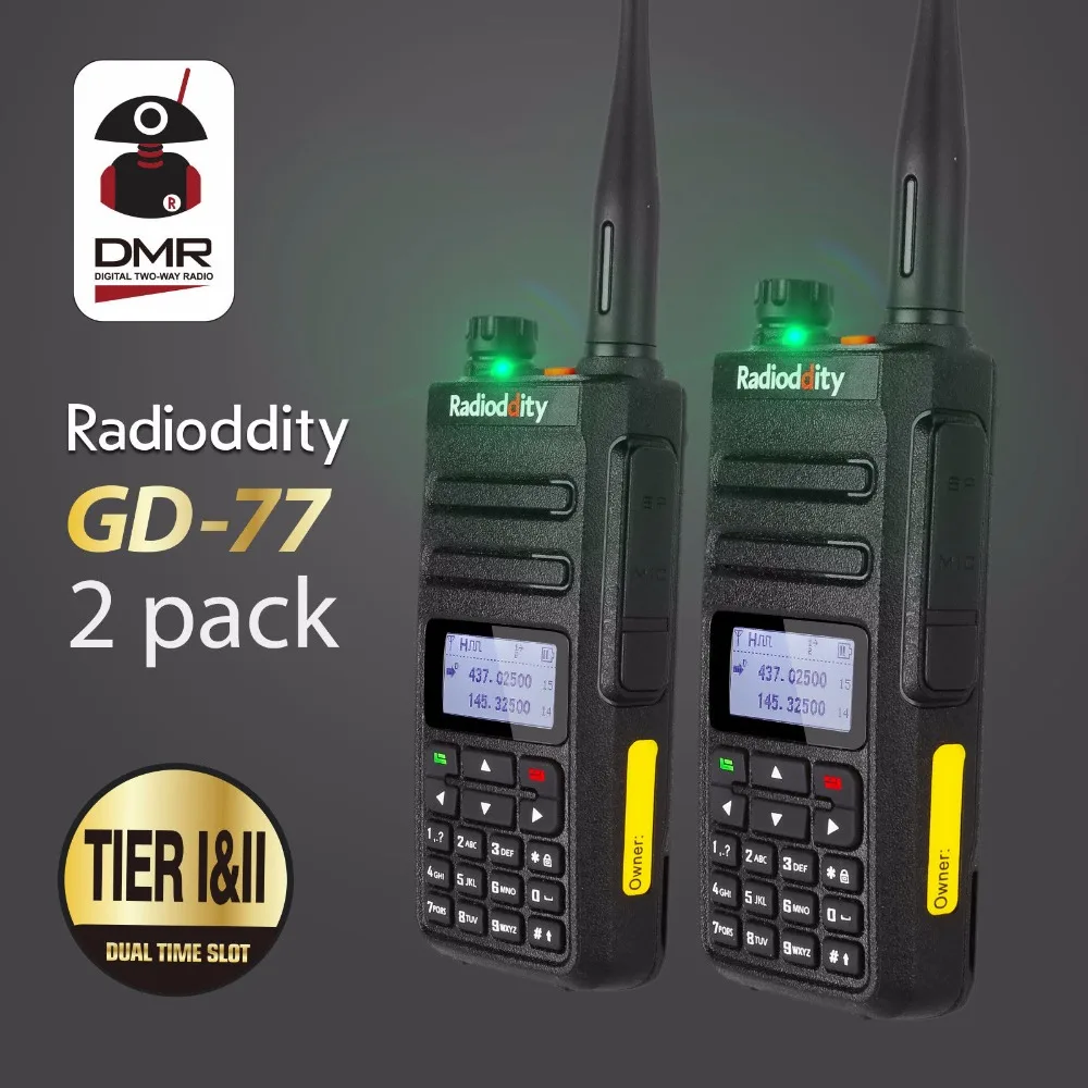 2 шт. Radioddity GD-77 Dual Band Dual Time slot цифровой двухстороннее радио иди и болтай Walkie Talkie трансивер DMR Motrobo уровня 1 слой 2 кабеля